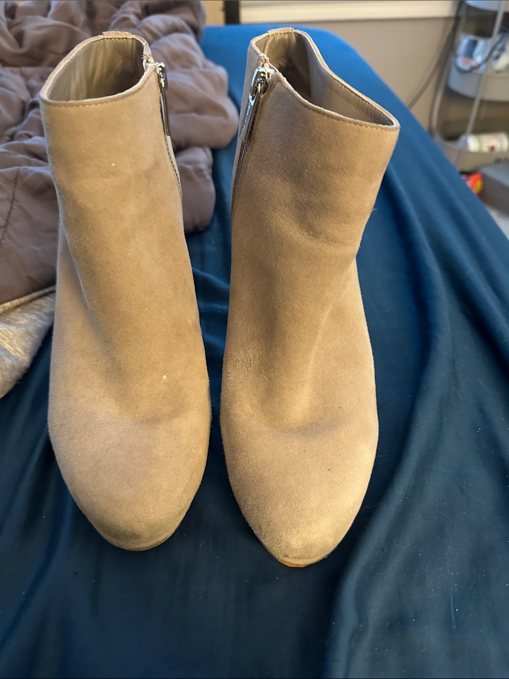 Michael Kors Taupe Suede Ankle Booties with Side Zip